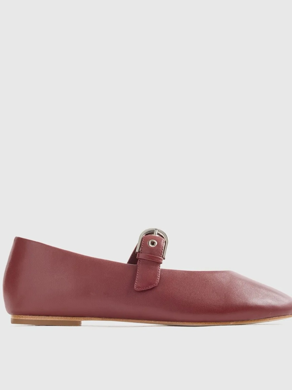 Burgundy Leather Mary Jane Flat with Buckle